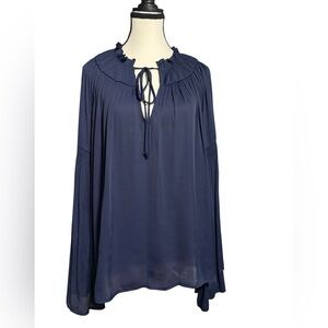 Ro & De Navy Tie-Neck Blouse
